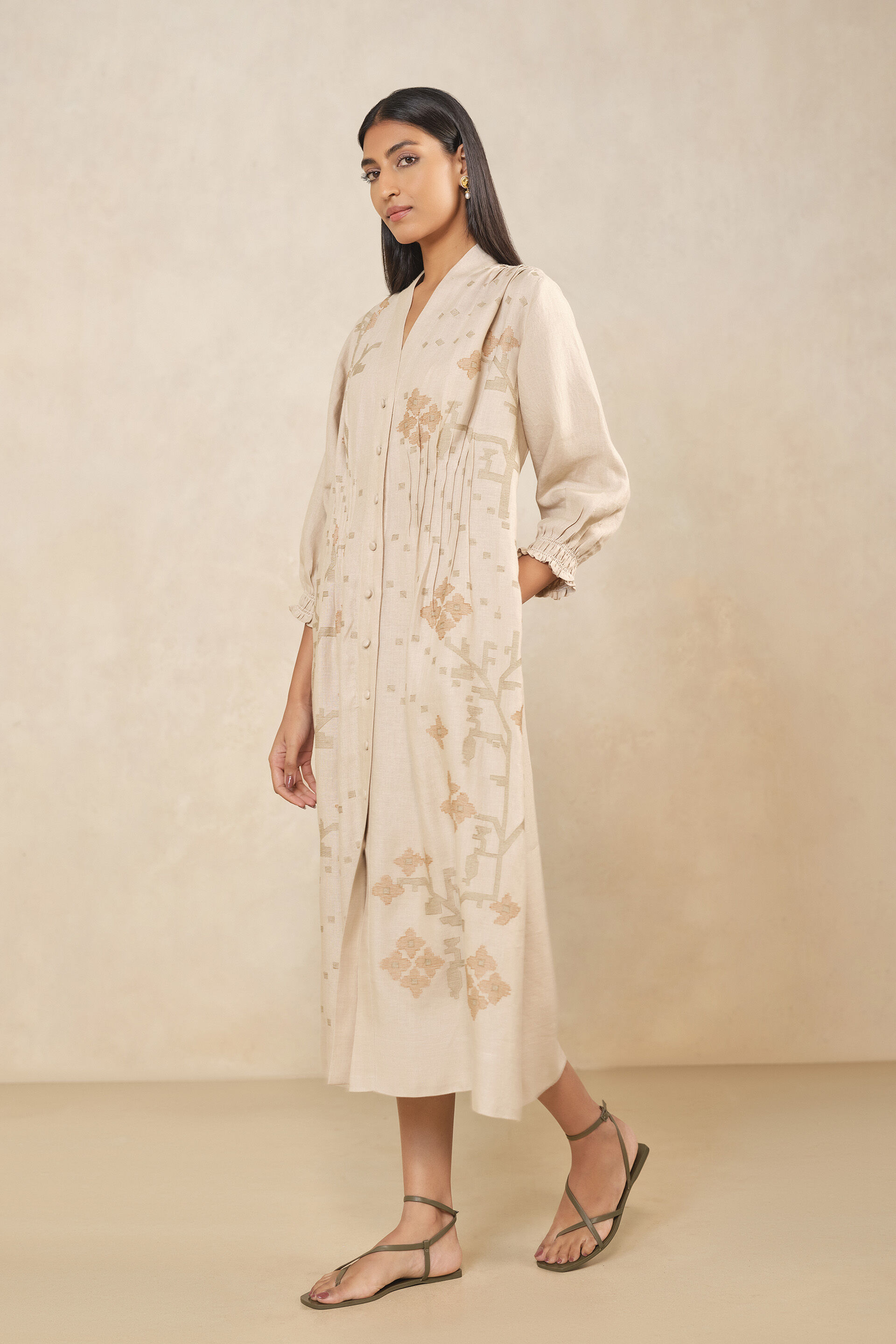 Haiku Embroidered Hemp Dress - Beige, Beige, image 3